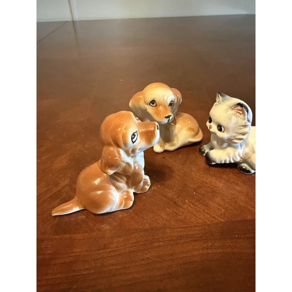 Vintage Porcelain Dog & Cat Figurines Set Cute‎ Mini Animal Decor